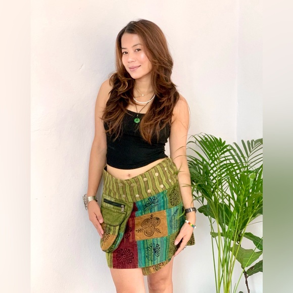 Patchwork Cotton Wrap Skirt with Blockprint - Picture 9 of 13